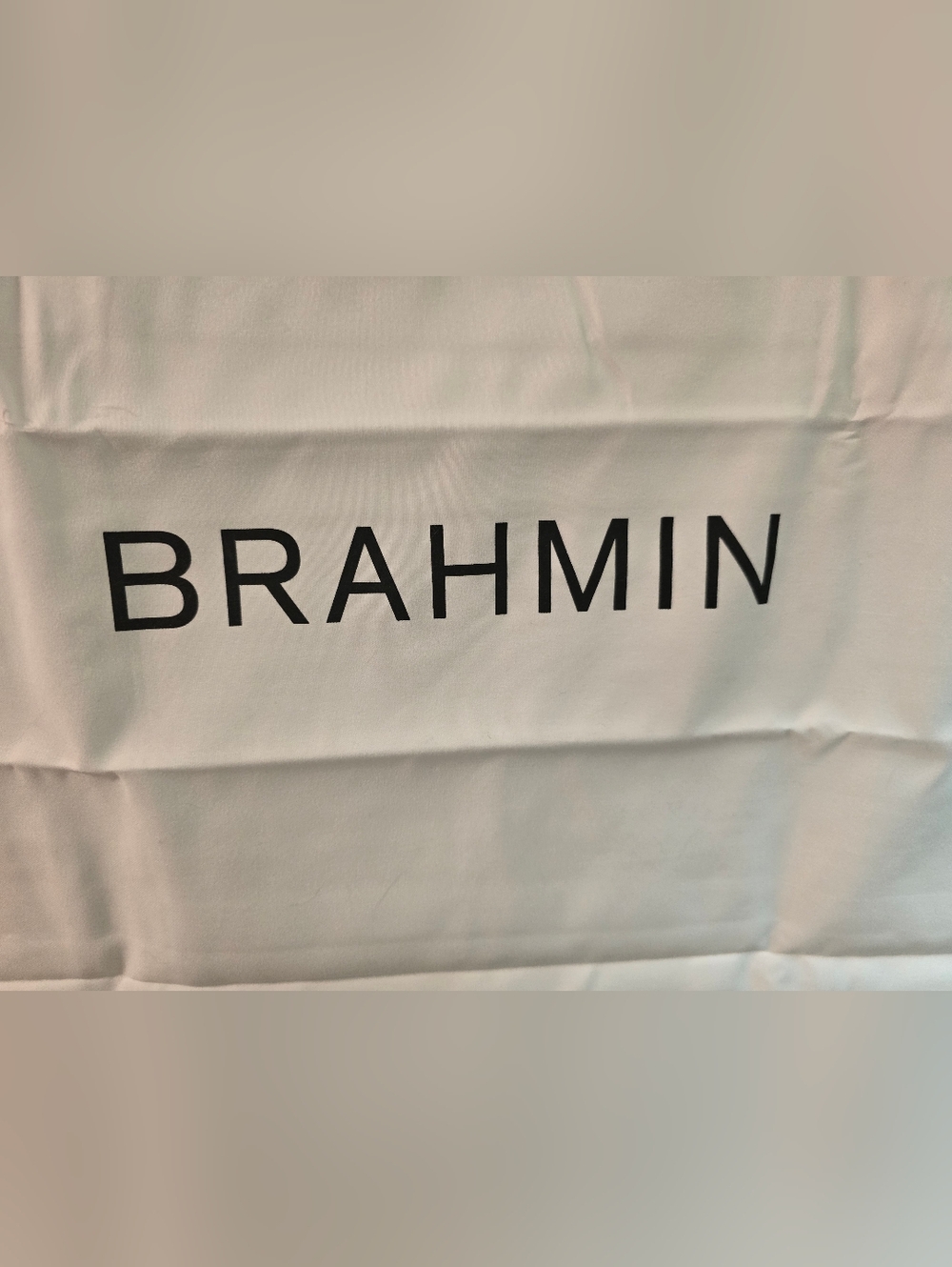 Large Brahmin White Dust Bag with black script